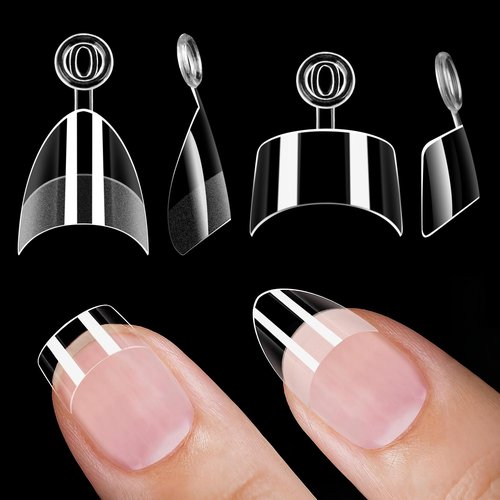 600PCS Extra Short Almond & Square Nail Tips Set, Short Almond Gel x Nail Tips, Half Cover Fake Nail Extensions, Clear Gel Nails Tips for DIY with 12 Sizes