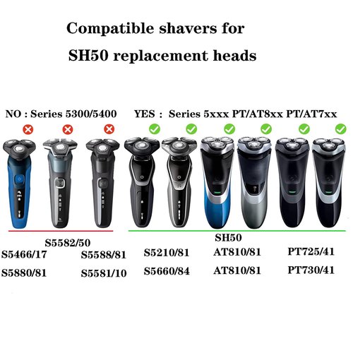 SH50 Replacement Blade Heads for Philipss Norelcos Series 5000 Electric Shavers Blades Head for AquaTouch(S5xxx) PowerTouch(PT8xx PT7xx) and AquaTouch(AT8xx AT7xx) (6 PACK)