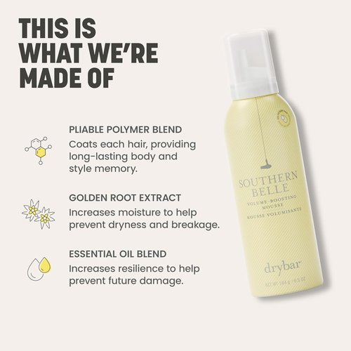Drybar Southern Belle Volume-Boosting Mousse | Frizz Control & Shine for Long-Lasting Body & Style