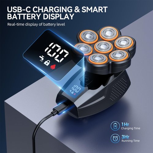 Head Shavers for Bald Men, 7D Electric Razor 10000 RPM High-Speed Mens Head Shaver, LED Display & IPX8 Waterproof for Wet/Dry Use, Fast Rechargeable Shaving Grooming Kit