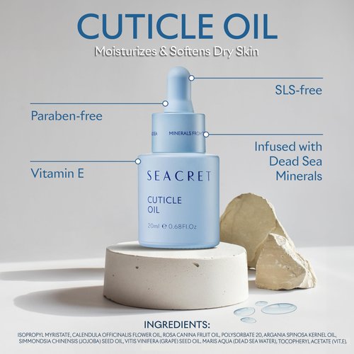 SEACRET Cuticle Oil with Precision Dropper Applicator - Fast-Absorbing Oil for Dry, Cracked Nails, Non-Greasy Nail Care Treatment with Dead Sea Minerals, Calendula, Rosehip & Vitamin E, 0.68 fl oz