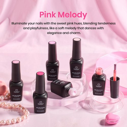Beetles Spring Gel Polish Set - Pink Melody 6 Colors Gel Polish Set, Nude Light Baby Hot Pink Colors Spring Nails, Salon Long Lasting Soak Off UV LED Easter Nails Lamp Gifts for Her