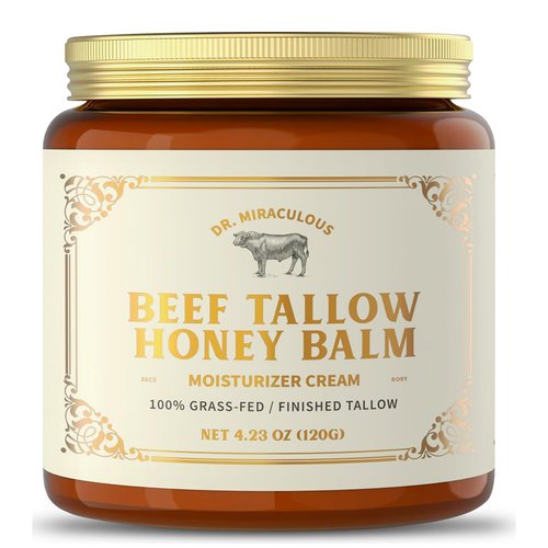 Dr. Miraculous 100% Grass-Fed Whipped Beef Tallow and Honey Balm for Skin, Moisturizer for Face & Body with Organic Beeswax & Organic Honey Balm, All Natural Formula, 4.23OZ (120G)