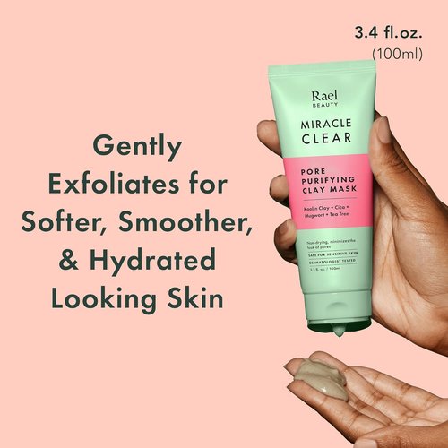 Rael Miracle Clear Clay Face Mask - Deep Pore Cleanser with Tea Tree & Gentle Exfoliation (3.4 fl oz)