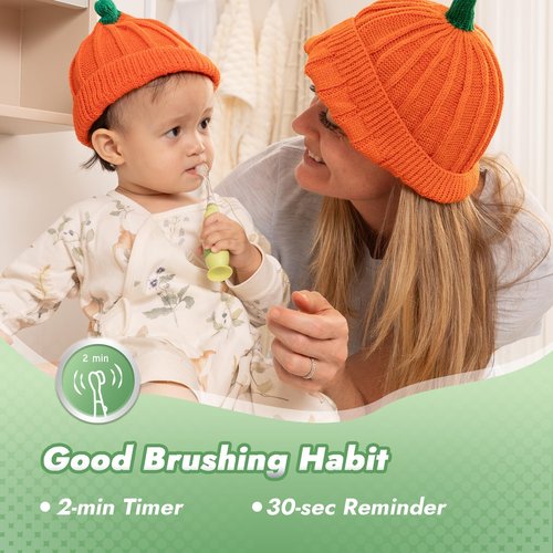 Papablic Toddler Sonic Electric Toothbrush Kids for Ages 1-3 Years, Baby Electric Toothbrush with Cute Dino Cover and Smart LED Timer, 4 Brush Heads (Max)