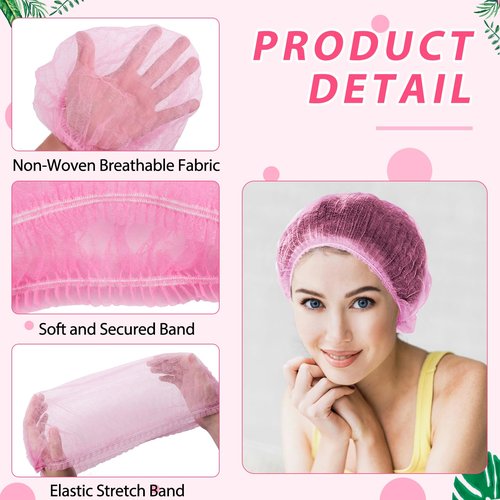 Cptoion 100 Pieces Non-Woven Hair Nets,Disposable Bouffant Caps,20 Inch Elastic Head Cover,Pink Disposable Hair Nets,Hair Net for Food Service,Beauty Salon Cosmetics Spa Men & Women(Pink)