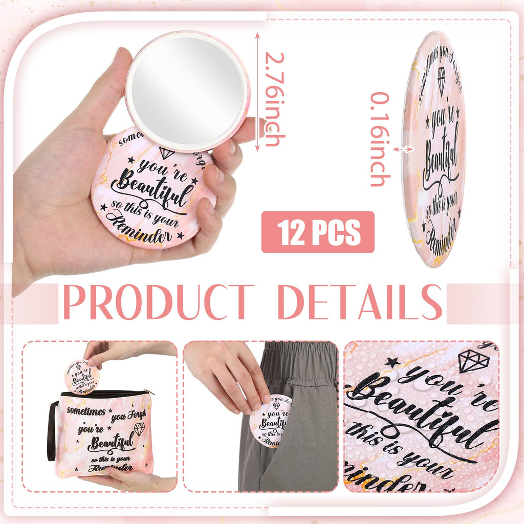 Xuniea 24 Pcs Employee Appreciation Gifts for Women 12 Motivation Canvas Makeup Bags 12 Pocket Mirror Inspirational Thank You Gifts for Women History Social Worker Month Nurse Team(Beautiful)