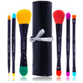 SHANY Vegan Makeup Brushes - LUNA - 6 PC Double Sided Travel Make up Brushes with 12 unique Bristles sides - Brush storage Pouch - Synthetic Cosmetics Brush