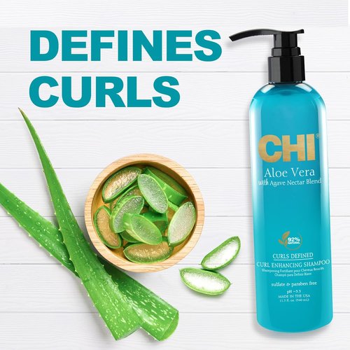 CHI Aloe Vera Curl Enhancing Shampoo - Gently Cleanses & Boosts Moisture for Curly Hair | 11.5 Oz