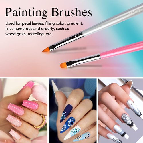Nail Art Brushes for Gel Art Design Brush Tools Dual-Head Pen Painting Set Include Extension Brush Liner Brush Dotting Pen for DIY Manicure Polish