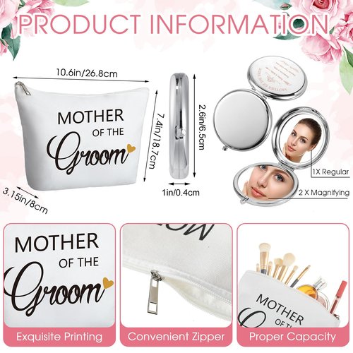 Paterr 8 Pcs Mother of the Bride and Mother of the Groom Gifts Set Canvas Tote Bag Drinking Glass Cups Makeup Bags Mirror (Classic)