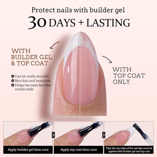 BTArtbox French Tip Press-On Nails - White & Pink Long Square Acrylic Nail Extensions