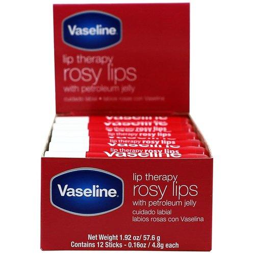 Vaseline Lip Rosy Balm - Fast-Acting Nourishment for Chapped & Cracked Lips | 12 Sticks in 1 Box