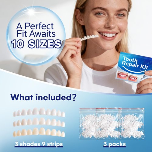 Cutebey Temporary Tooth Repair Kit: Missing Tooth Replacement Kit Replace Missing or Broken Tooth Filling The Gap - Moldable False Teeth Come with 3 Shades 10 Size