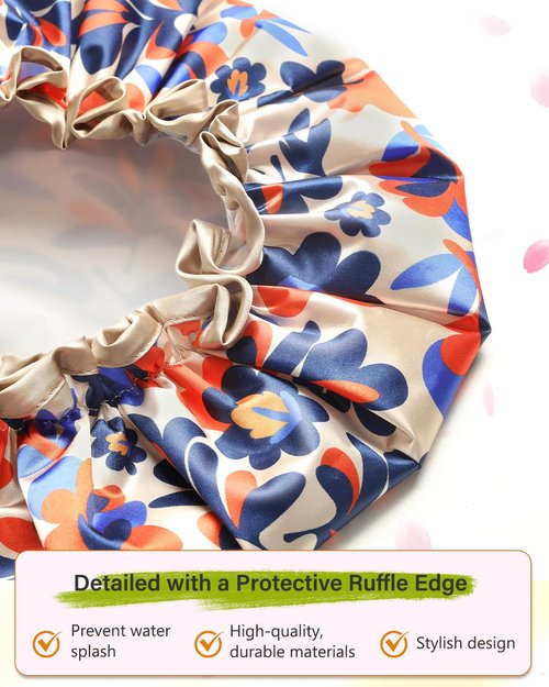 mikimini Reusable Showe Cap for Women Waterproof, Large Shower Caps with Elastic Band & Double Layers - Adjustable Shower Bonnet for Long Hair, Braids, Bold Abstract Print Hair Cap