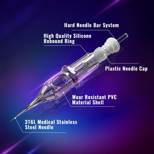 OFEYLE Tattoo Cartridge Needles 50PCS Assorted Mixed Size Round Liner Shader Magnum 3RL 5RL 7RL 9RL 5RS 7RS 9RS 9RM 11RM 7M1 Disposable Tattoo Needles with Membrane for Rotary Tattoo Machine Pen Gun