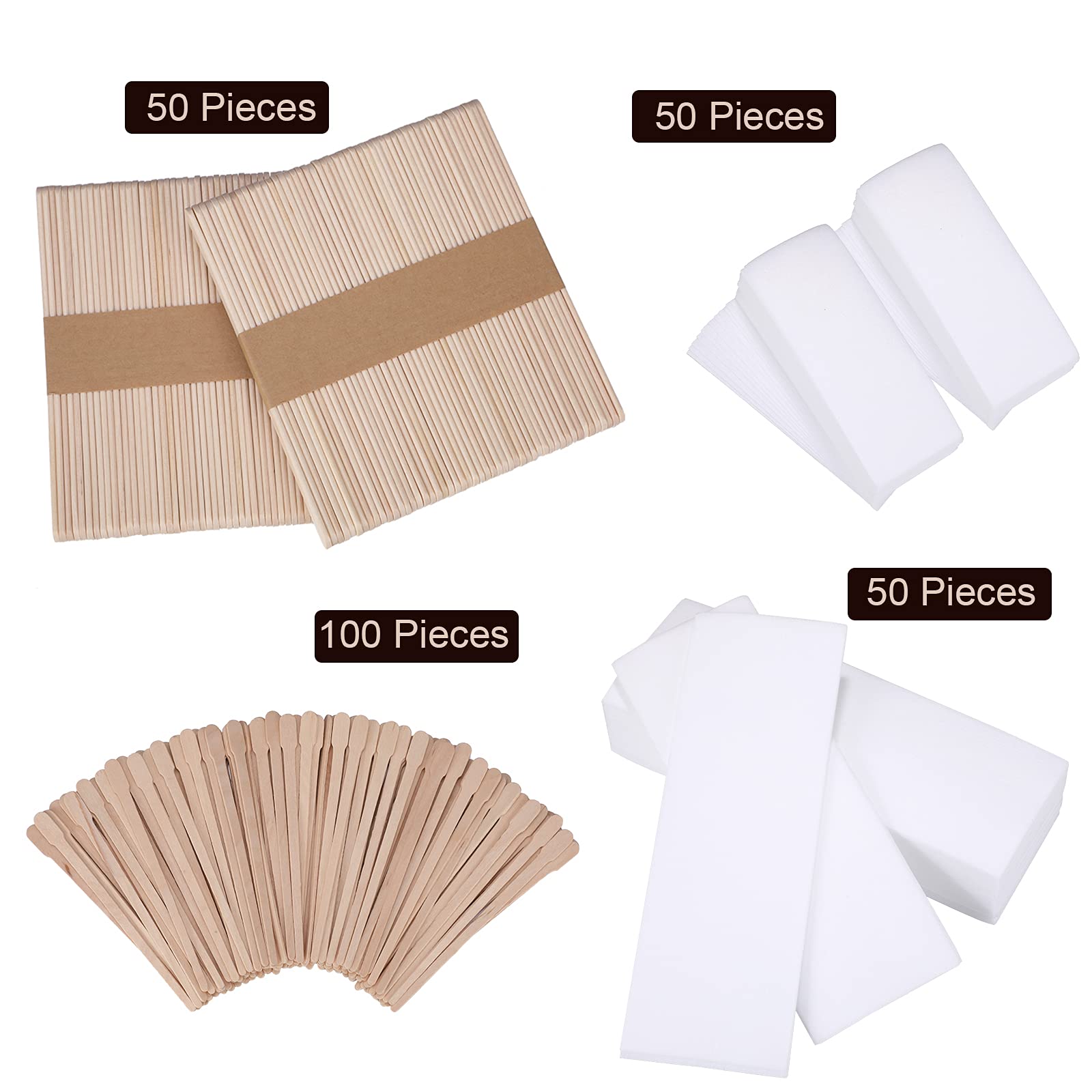 Yaomiao Wax Strips Kit, 250 Pieces Includes Waxing Strips and Smooth Wax Applicator Sticks for Women Men Body Skin Hair Removal (White)
