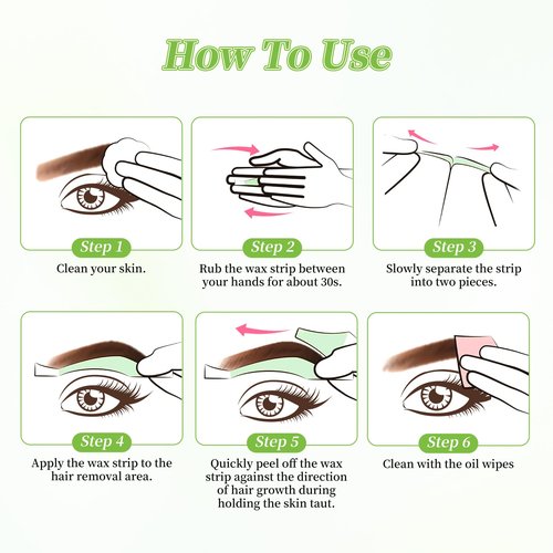 Eyebrow Wax Strips - 56 Strip Eyebrow & Upper Lip Hair Remover with 4 Soothing Wipes | Natural Beeswax Formula | Painless at Home Hair Removal for Women & Sensitive Skin | Lasts 6 Weeks