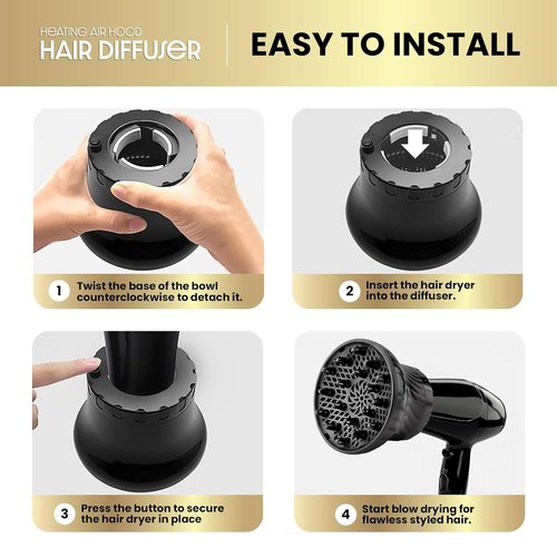 Herbishh Hair Dryer Diffuser - Universal Fit for Curly & Wavy Hair | Reduces Frizz & Adds Volume, Adjustable 3.5-8 cm (Black)