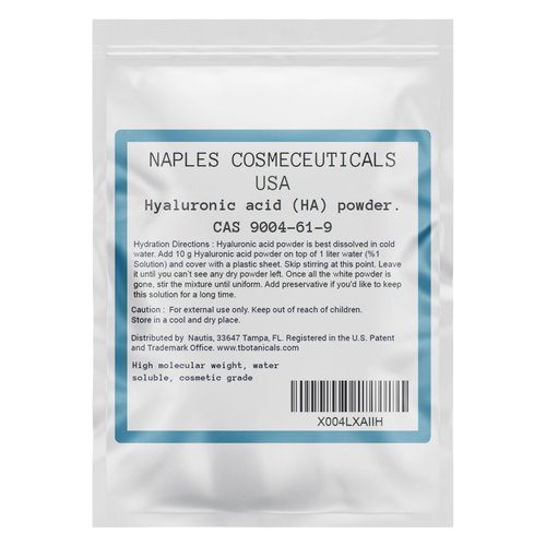 Hyaluronic Acid Powder Pure High Molecular Weight Cosmetic Grade Water Soluble Sodium Hyaluronate for Skin Face Cosmetic Applications Make Your Own Serum