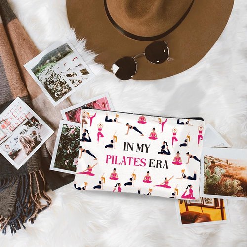 DOODLREAM 4Pcs Canvas Pilates Teacher Appreciation Gifts Makeup Bag - 9.06" x 5.9" Only Hotties Do Pilates Cosmetic Bags Travel Organizer Portable Accessories with Zipper, Purse Organizer Pouches