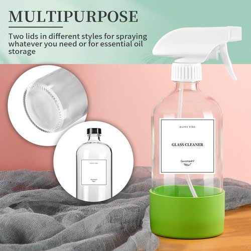 GIVAMEIHF 4 Pack Glass Spray Bottles with Silicone Sleeve,16oz Clear Glass Spray Bottles Refillable Empty Bottle with Adjustable Nozzle,Spray Bottle for Cleaning Solutions,Essential Oils,Pets,Hair