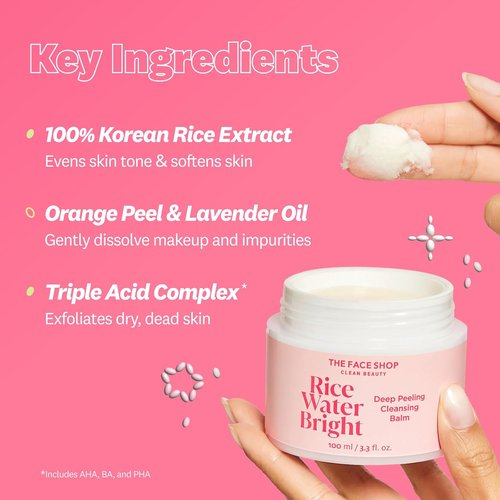 The Face Shop Rice Water Bright Cleansing Balm - 4-in-1 Makeup Remover with Lavender Oil | 100ml