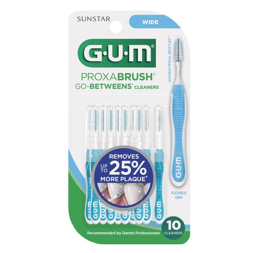 GUM Proxabrush Go-Betweens - Wide - Interdental Brushes - Soft Bristled Dental Picks for Plaque Removal Health - Safe for Braces & Dental Devices, 10 Count (Pack of 6)