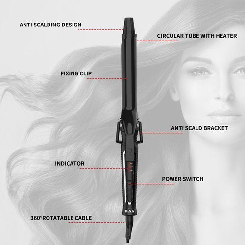 MCH Ceramic Curling Iron with 7-Inch Barrel, Adjustable Temperature, LED Display, and Dual Voltage for Long Hair - Professional Curling Wand with Instant Heat up to 450°F