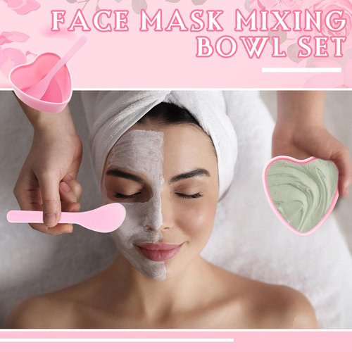 Teenyyou 5 Sets Facial Bowls Plastic Heart Shaped Facial Mask Mixing Set with Spatula Pink Facemask Bowl DIY Skin Care Mixing Tool Kit Esthetician Supplies for Lady Women Home Beauty Salon