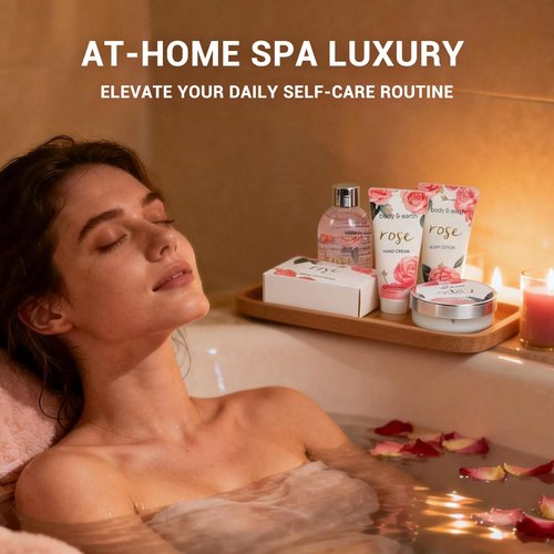 BODY & EARTH Spa Gift Set for Women - Luxurious 5 Pcs Bath and Body Spa Gift Box, Rose Scent, Includes Body Wash, Body Butter, Body Lotion and More, Birthday Valentines Galentines Day Gifts for Her