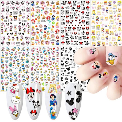 Cartoon Nail Art Stickers Cute Cartoon Nail Decals 3D Self-Adhesive Nail Art Supplies Designer Nail Stickers for Women Acrylic Nails Decoration Accessories 7 Sheets