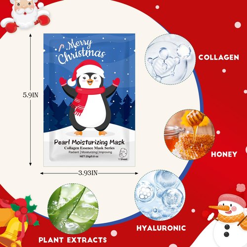 KONEUK 48 Pack Christmas Facial Masks for Stocking Stuffers, Bulk Moisturizing Facial Masks Set for Women Skin Care, Sheet Face Masks Skincare, Cute Christmas Gifts for Women