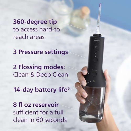 Philips Sonicare Cordless Power Flosser 3000 - Innovative Water Flosser with Quad Stream Technology, Black, HX3826/23