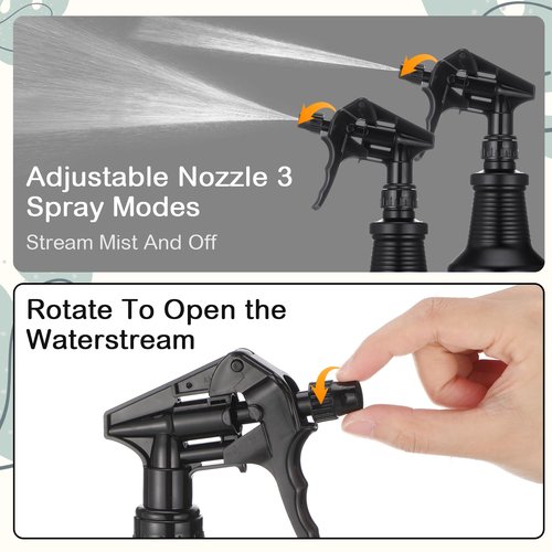 Honeydak 3 Pack Plastic Spray Bottles Black 24 oz Heavy Duty Opaque Spray Bottles UV Light Blocking Refillable Reusable Leak-proof Sprayers for Cleaning Solution Kitchen Garden Home Plant