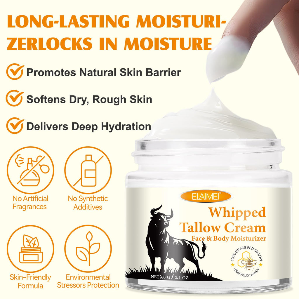 ZIXAOK Grass-Fed Tallow & Raw Honey Balm | Whipped Skin Cream for Face & Body | Soothes & Repairs Dry, Sensitive Skin | Organic, All-Natural Deep Hydration (2.1 oz)