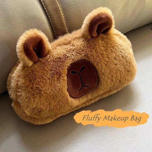 Uchyius Capybara Makeup Bag Cute Comestic Bag, Small Fluffy Zipper Pouch Travel Toiletry Bag Organizer for Women, Capybara Gifts for Friend