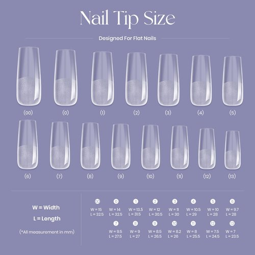 Five Angeles Tipex Nail Tips Kit,Pre-etched Acrylic Hard Nail Tips Set for Beginners,Long Square Full Cover Press On Nails,Deep C Curve Flat Nails,UV Nail+Glue+LED Lamp+Base Gel