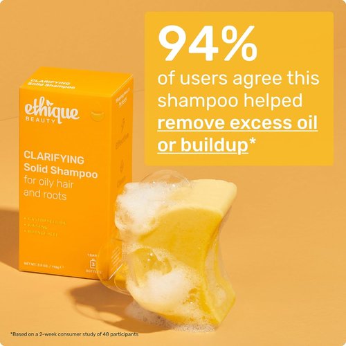 Ethique Clarifying Shampoo Bar - Oily Hair Solution with Castor Oil | Plastic-Free, Vegan, 3.88 oz