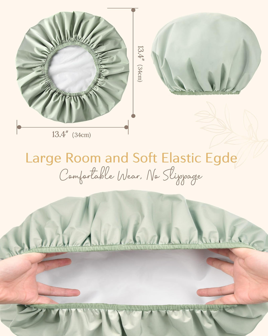 Yanibest Shower Cap Reusable Waterproof - Double Layer Shower Caps for Women, Washable Shower Bonnet with Soft Non-Slip Elastic Band, Bath Hair Hat for Most Hair Types