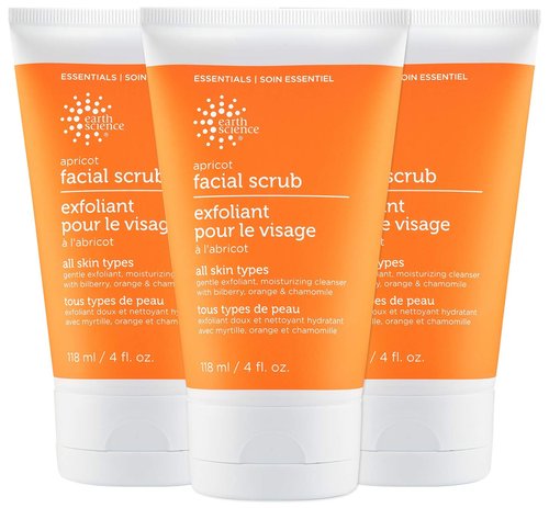 Earth Science Apricot Facial Scrub - Gentle Exfoliating Formula for All Skin Types | 3 Pack, 4 oz.