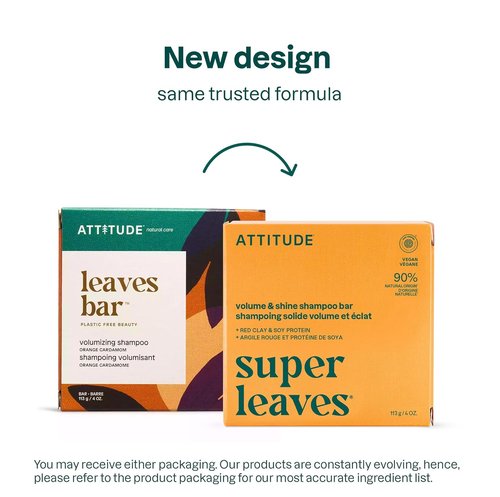 ATTITUDE Volume & Shine Shampoo Bar - Natural Soy Protein & Red Clay for Thin Hair | Vegan, 4 Oz