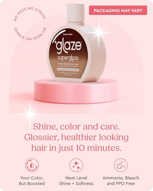 Glaze Super Gloss | Caramel Lights Conditioning Gloss for Medium to Dark Brown Hair – Enhances Color & Boosts Shine