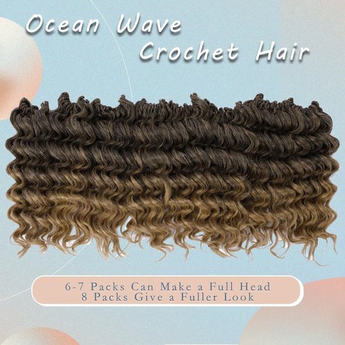 8 Packs Ocean Wave Crochet Hair Water Wave Crochet Braids for Women 14 Inch Short Curly Crochet Hair Beach Curl Deep Twist Crochet Braids Synthetic Braiding Hair Extensions (14 Inch, T1B/27#)