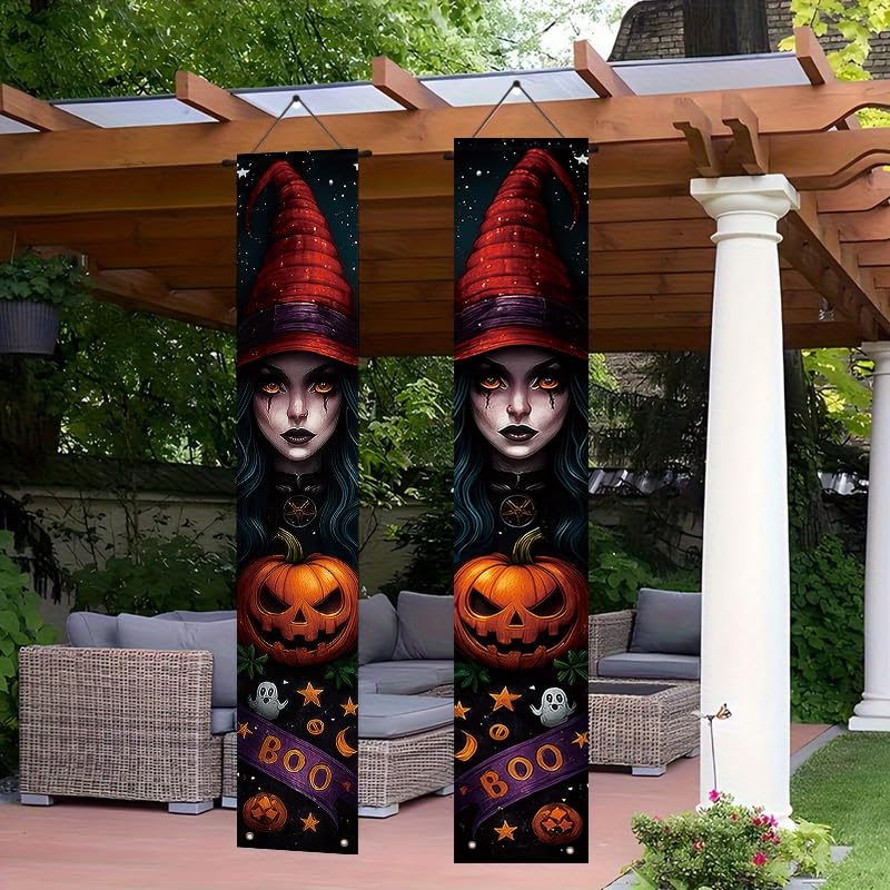 Halloween Decorative Banner with Witch Hats Pumpkins Ghosts Spiders - Multicolor 14