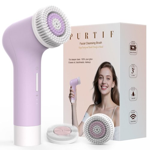 PURTIF Electric Facial Cleansing Brush,Rechargeable Silicone Face Scrubber exfoliator,3 Speeds,Waterproof, Exfoliating & Massage,for Women Men Skincare, Romantic lavender Birthday Valentine's Day gift