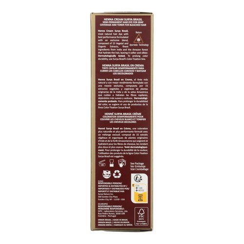 Surya Brasil Henna Cream Light Brown - 97% Natural Ingredients, Vegan, Cruelty-Free, Eco-Friendly, Semi-Permanent Hair Color, Deep Hydration & Shine, 2.37 oz