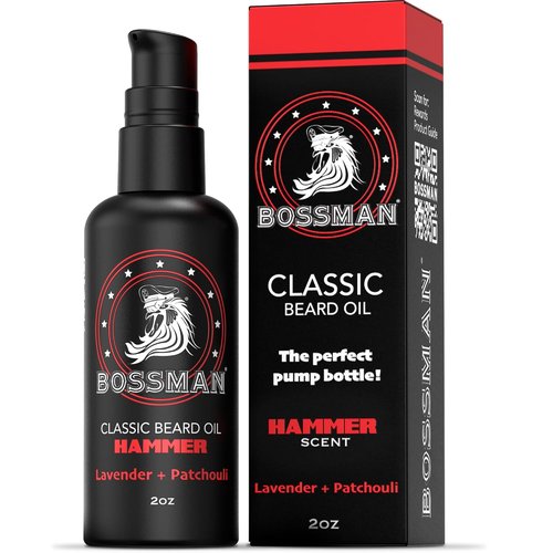 Bossman Organic Mustache & Beard Oil - Natural Moisturizer with Jojoba, Argan & Avocado Oils | 2 oz, Hammer Scent