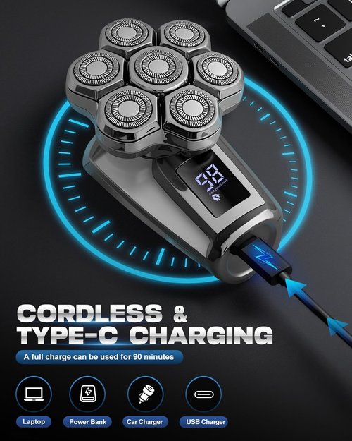 Head Shavers for Blad Men, 7D Floating Blades Electric Head Shaver, IPX7 Waterproof Wet Dry Bald Head Shaver, 7D Magnetic Detachable Rechargable Shavers, Gifts for Man Male Boyfriends Husband