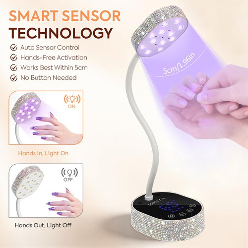 UV LED Nail Lamp 36W – Mini Cordless Flash Cure Gooseneck UV Light for Gel X Nails, Portable USB Rechargeable Nail Dryer with Auto Sensor, 4 Timers & LCD Display for DIY Home Manicure (Diamond)